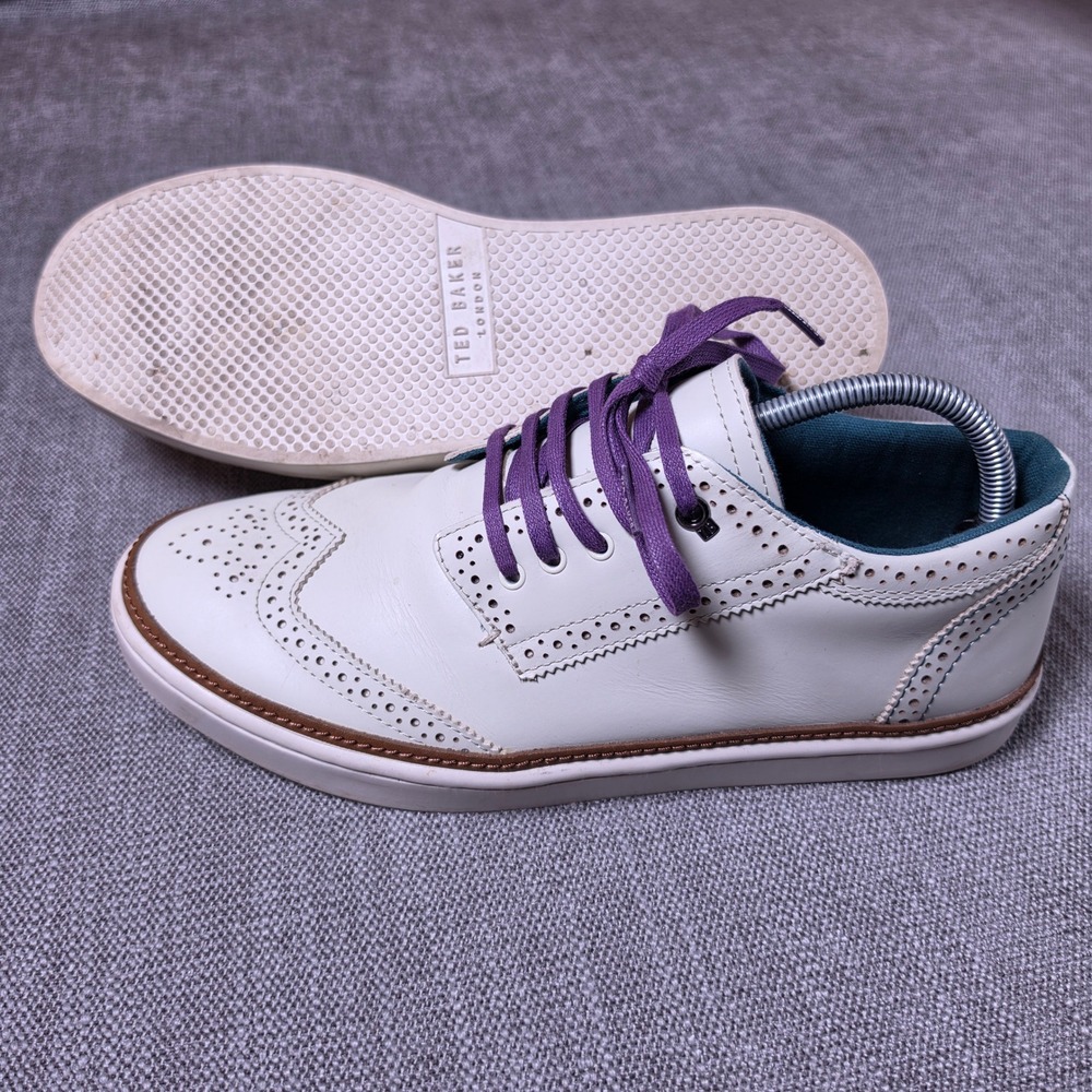 Ted Baker IIVOR 2 Mens 10 Beige Leather Brogue Wingtip Sneaker Purple Lace